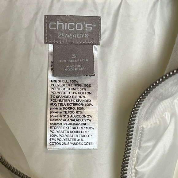 Chico’s Zenergy Fleece Mixed Fabric Puffer Jacket Ivory Size 3 - Picture 8 of 10